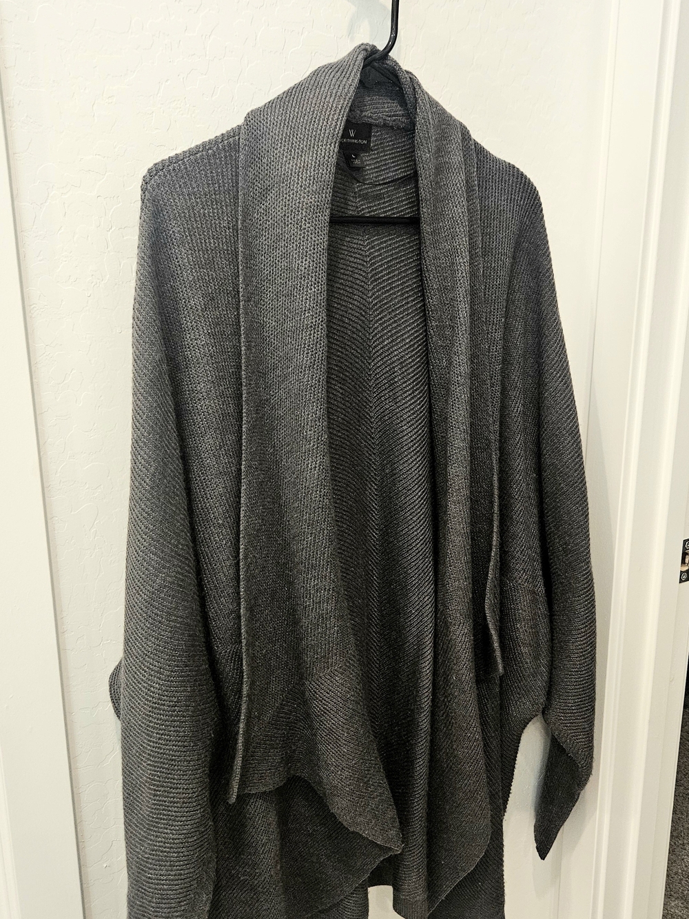 Womens Gray Open-Front Knit Sweater Cardigan